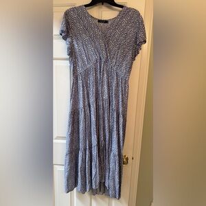 Blue and White Patterned Maxi Dress